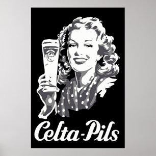 Póster Anuncio del logo de la cerveza belga estilo retro 