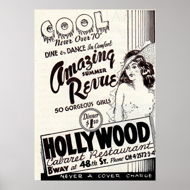 Póster Anuncio del restaurante Hollywood Cabaret de los a (Frente)