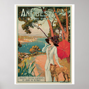 Póster Anuncio del viaje de Antibes Francia del vintage