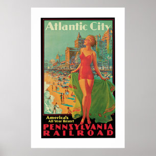 Póster Anuncio del viaje de Atlantic City del vintage