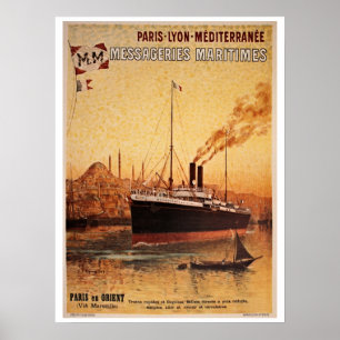 Póster Anuncio del viaje de la nave de París Lyon
