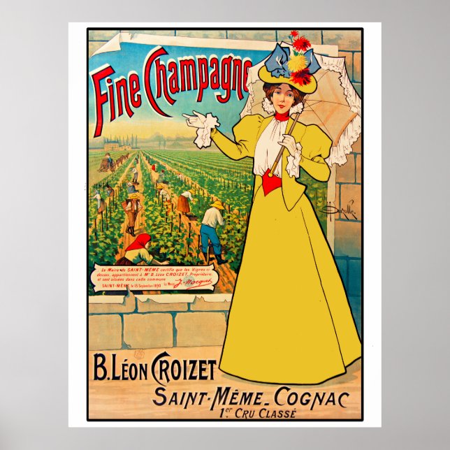 Póster Anuncio francés antiguo para champán fino (Frente)