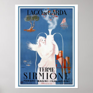 Póster Anuncio italiano del viaje de Sirmione de los años