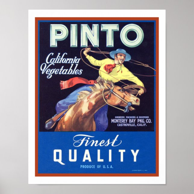 Póster Anuncio "Pinto" de verduras de vaquero de los años (Frente)