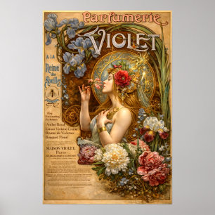 Póster Anuncio retro Art Nouveau de perfume francés