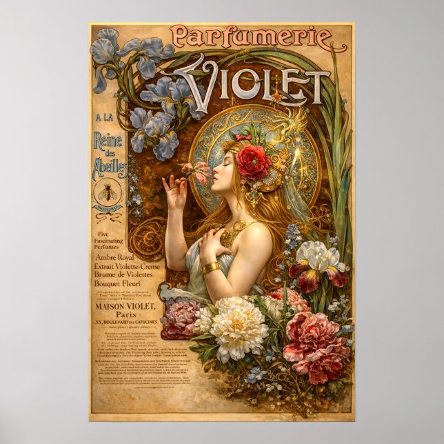 Póster Anuncio retro Art Nouveau de perfume francés (Frente)