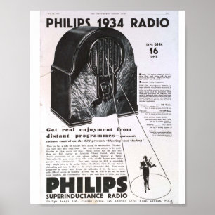 Póster Anuncio retro de radio antiguo Philips 1934