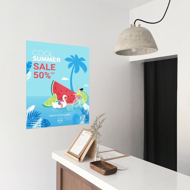 Póster Anuncios comerciales de venta estacional de PalmTr (custom Palm Tree Watermelon Cool Summer Sale Business Ads Poster)