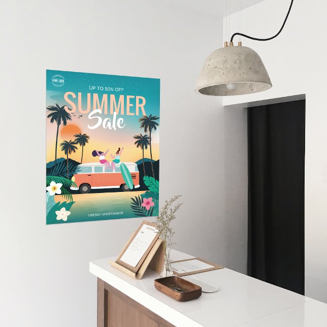 Póster Anuncios comerciales de ventas de verano para camp (Tropical Camping Summer Sale Business Ads Poster)