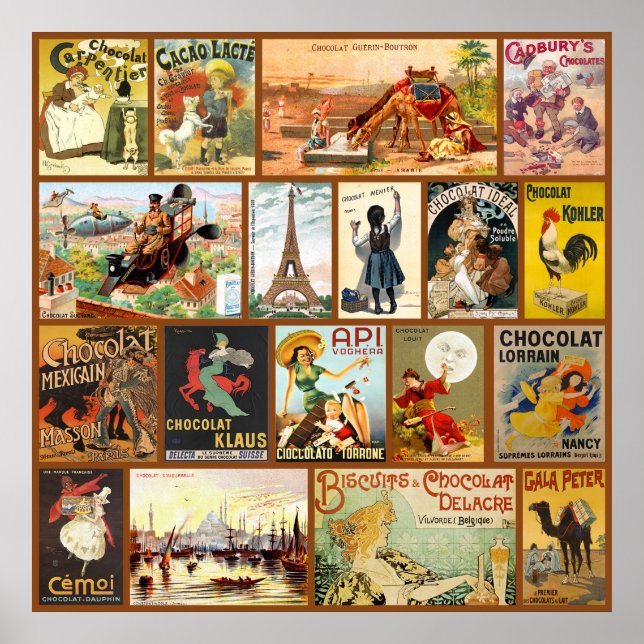 Póster Anuncios de chocolate vintage (Frente)