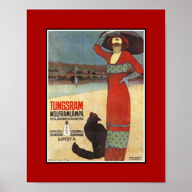 Póster Anuncios de época poster Bombillas de luz Tungsram (Frente)