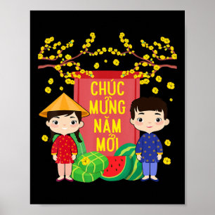 Póster Ao Dai Kids Chuc Mung Nam Moi Año Nuevo Vietnamita