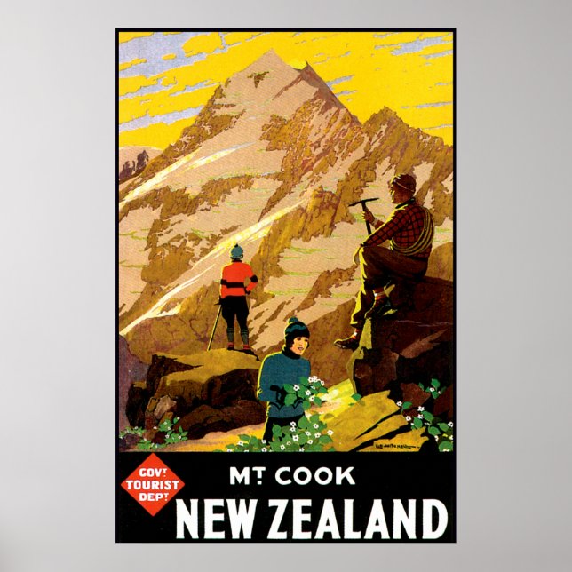 Póster Aoraki Monte Cook Nueva Zelanda (Frente)