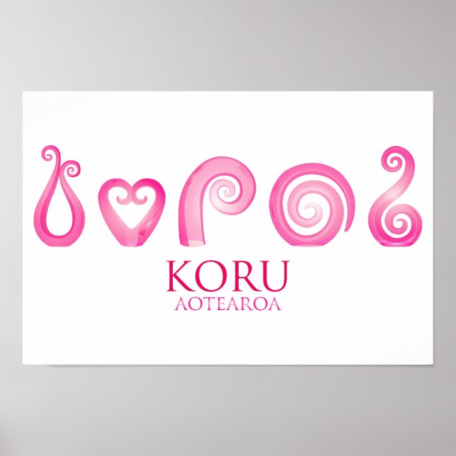 Póster Aotearoa Nueva Zelanda Koru - rosa (Frente)