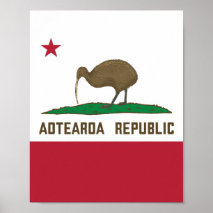 Póster Aotearoa República Kiwi Bandera Nueva Zelanda