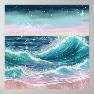 Póster *~* AP60 Esparkle Mar de Arena de Ola Océana Coste