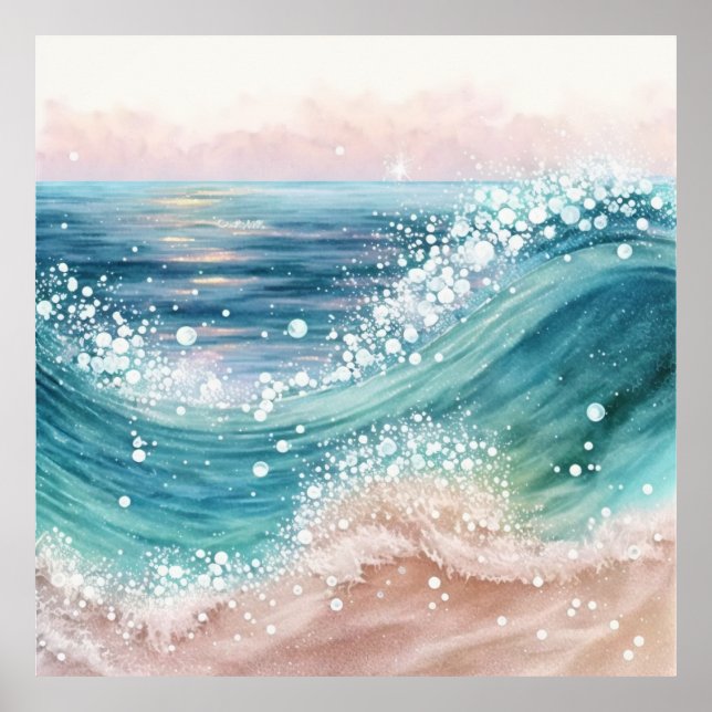 Póster *~* AP60 Esparkle Sand Coastal Ocean Beach Wave (Frente)