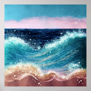 Póster *~* AP60 Sea Sparkle Beach Coastal Ocean Wave Sand