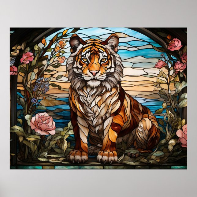 Póster *~* AP68 Fantasía TIGER Vidrio Manchado Brillante  (Frente)