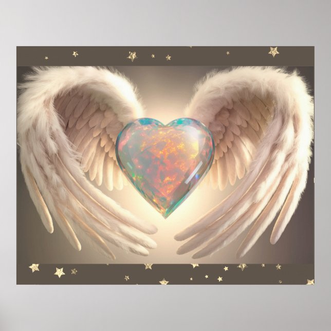 Póster **~* AP78 Opal de plumas de ángel de corazón (Frente)