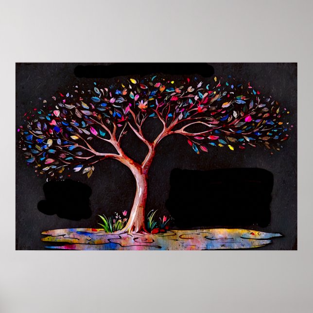 Póster *~* AP81 Árbol de neón moderno de etéreo artístico (Frente)