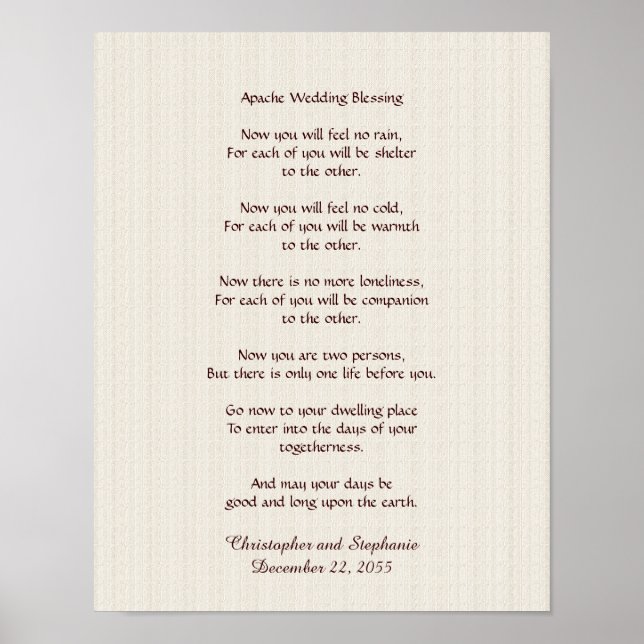 Póster Apache Wedding Blessing Poster 11" x 14" Rustic (Frente)
