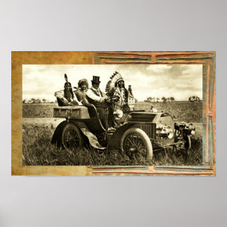 PÓSTER APACHES Y GERONIMO CONDUCIENDO UN AUTO MOTOR