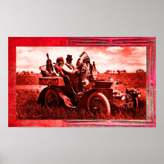 PÓSTER APACHES Y GERONIMO CONDUCIENDO UN AUTO MOTOR