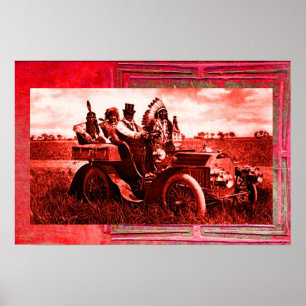PÓSTER APACHES Y GERONIMO CONDUCIENDO UN AUTO MOTOR