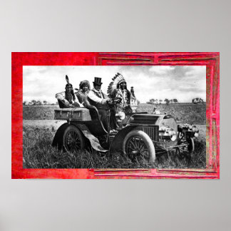 PÓSTER APACHES Y GERONIMO CONDUCIENDO UN AUTO MOTOR