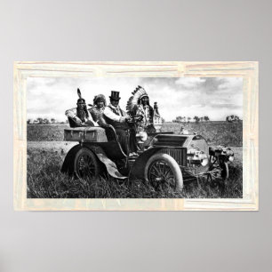 PÓSTER APACHES Y GERONIMO CONDUCIENDO UN AUTO MOTOR