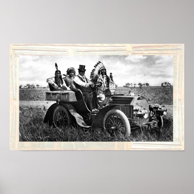 PÓSTER APACHES Y GERONIMO CONDUCIENDO UN AUTO MOTOR (Frente)