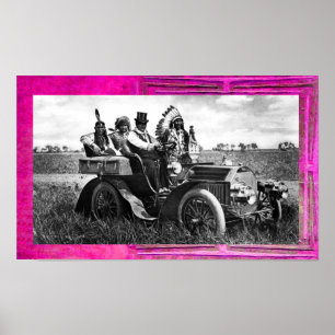 PÓSTER APACHES Y GERONIMO CONDUCIENDO UN AUTO MOTOR