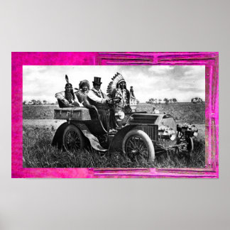 PÓSTER APACHES Y GERONIMO CONDUCIENDO UN AUTO MOTOR