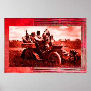 PÓSTER APACHES Y GERONIMO CONDUCIENDO UN AUTO MOTOR