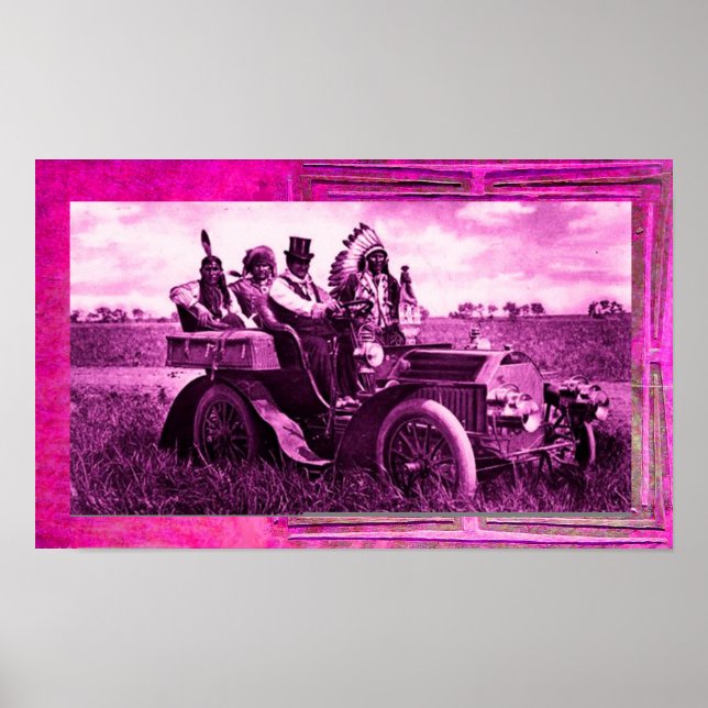 PÓSTER APACHES Y GERONIMO CONDUCIENDO UN AUTO MOTOR (Frente)