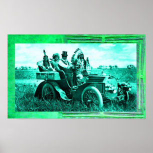 PÓSTER APACHES Y GERONIMO CONDUCIENDO UN AUTO MOTOR