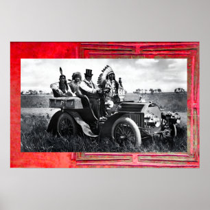 PÓSTER APACHES Y GERONIMO CONDUCIENDO UN AUTOMÓVIL