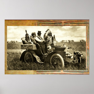 PÓSTER APACHES Y GERONIMO CONDUCIENDO UN AUTOMÓVIL