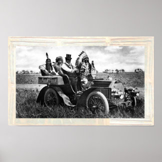 PÓSTER APACHES Y GERONIMO CONDUCIENDO UN AUTOMÓVIL