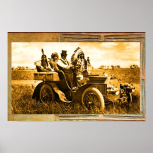 PÓSTER APACHES Y GERONIMO CONDUCIENDO UN AUTOMÓVIL