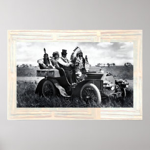 PÓSTER APACHES Y GERONIMO CONDUCIENDO UN AUTOMÓVIL