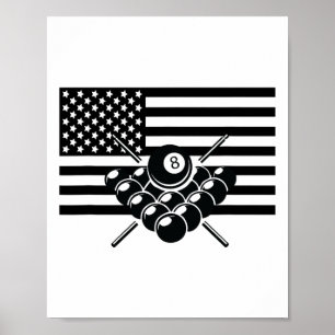 Póster Aparato de Billar de Bandera Americana - Billiards
