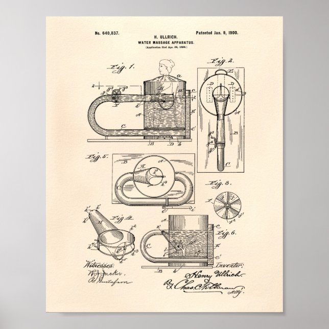 Póster Aparato de masaje 1900 Patent Art Old Peper (Frente)