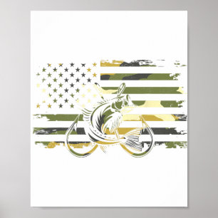 Póster Aparato de pesca de camuflaje con bandera estadoun