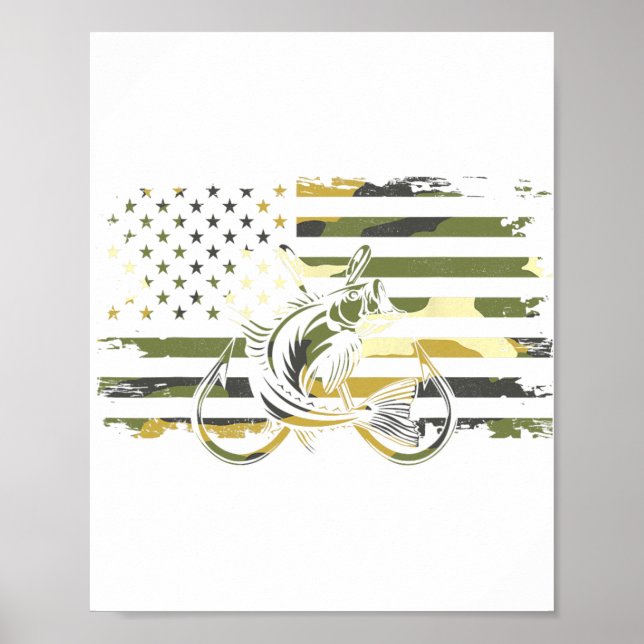 Póster Aparato de pesca de camuflaje con bandera estadoun (Frente)