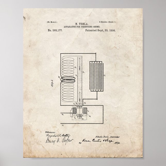 Póster Aparato Tesla Para La Producción De Patentes De Oz (Frente)
