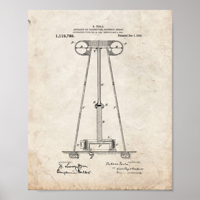 Póster Aparato Tesla Para Transportar Energía Eléctrica (Frente)