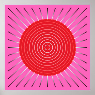 Póster Aparición geométrica moderna - Fuchsia y rojo