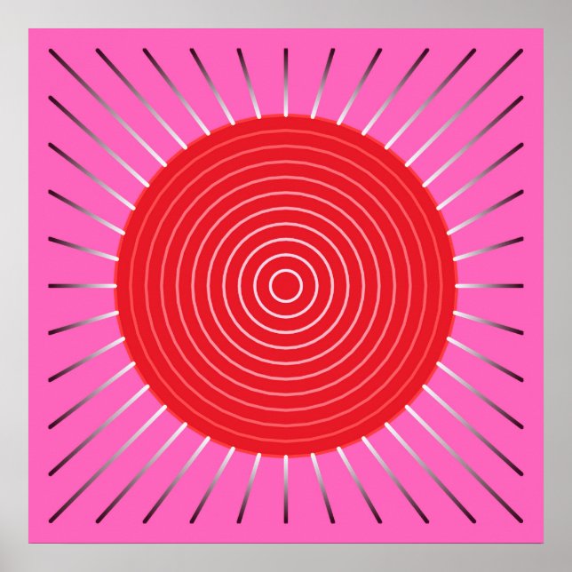 Póster Aparición geométrica moderna - Fuchsia y rojo (Frente)